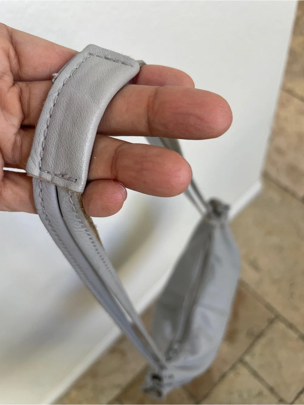 Soft Crescent Leather Hobo Bag in Light Gray